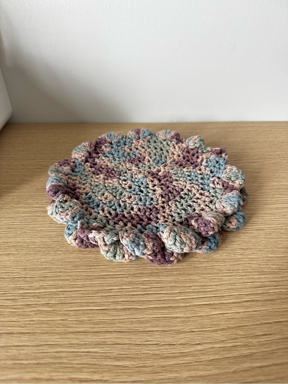 Handmade Crocheted Round Trivet - Pastel Multi
